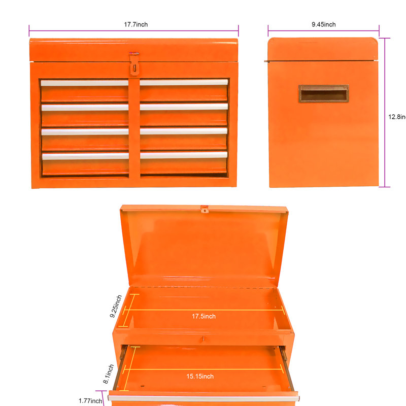 Armoire à outils d'atelier avec roues verrouillables et poignées multifonctionnelles - orange 10,83 po Largeur du panneau de suspension de la commode