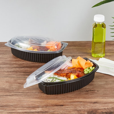 Restaurantware-RW Base 32 Ounce Meal Prep Containers, 100 Microwavable To Go Containers With Lids - Disposable, Freezable, Black Plastic Oval Food Containers, Pack Hot And Cold Food, For Takeaway