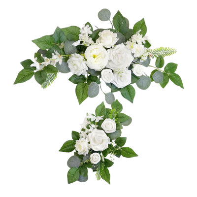 Wedding decor (pack of 2) Welcome Sign Flower Backdrop Garland For Ceremony Reception Wall Easel Home Decoration Entryway Faux Outdoor Board Head Table Decor