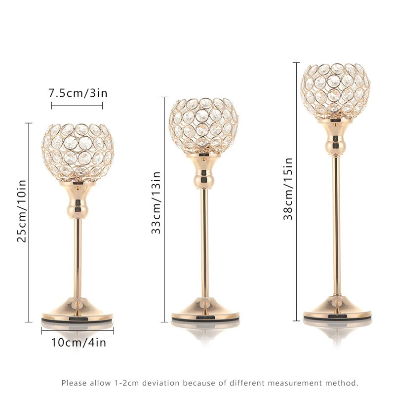 Set Of 3 Gold Candlestick Holders
