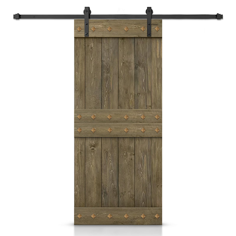 Porte de grange en bois à panneaux avec trousse de quincaillerie d'installation, Tonneau vieilli, 24 po x 84 po