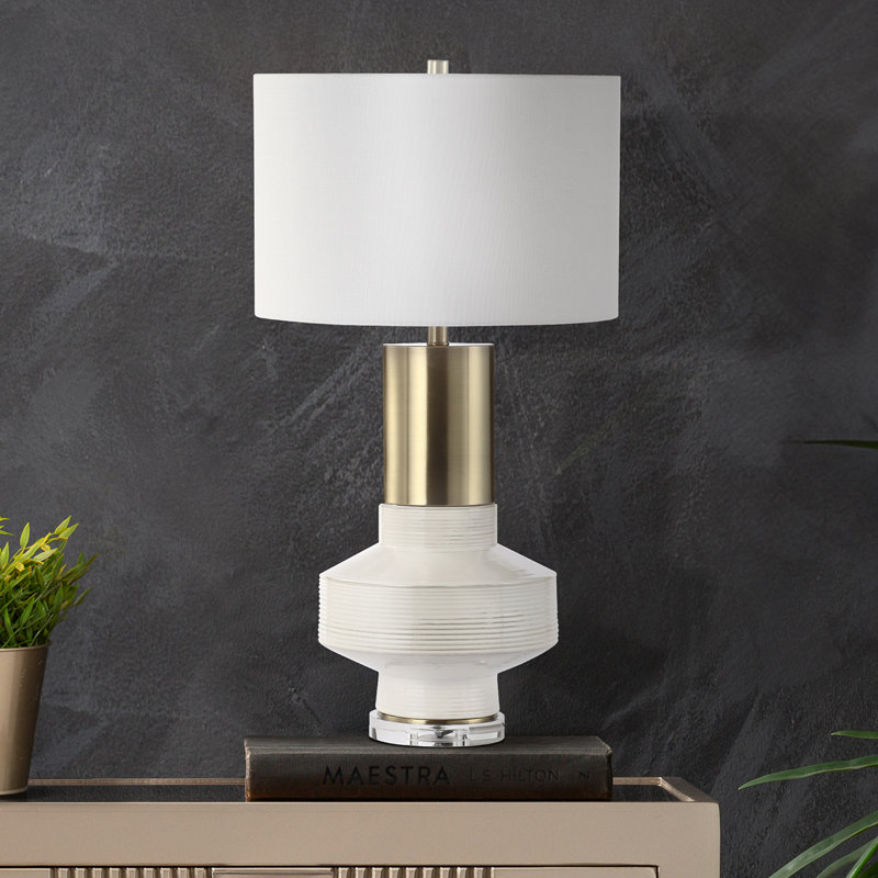 79.5cm Table Lamp with Ceramic Base for Bedroom Furniture, Bedside Buffet Lamp with Linen Shade