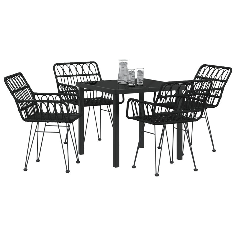 5 Piece Garden Dining Set Poly Rattan, 73cm H x 80cm W x 80cm D, Black