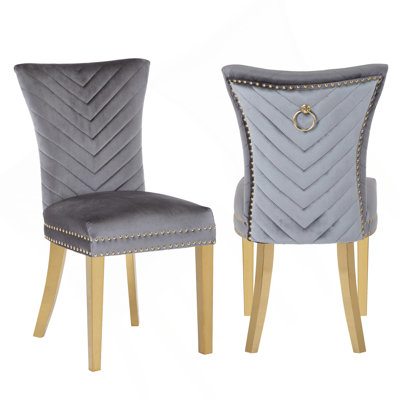 Eva 2 Piece Gold Legs Dining Chairs Finished With Velvet Fabric In Gray