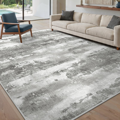 Pavelina Tako Abstract Modern Machine Washable Non-Slip Area Rug in Gray/Beige