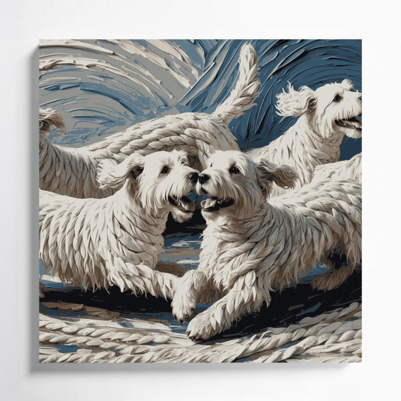 «Dogs Komondor», art mural sur toile grise, H 12 po x l 12 po