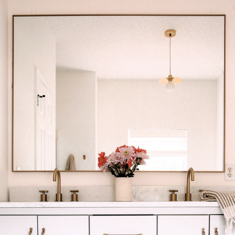 Metal Framed Bathroom and Vanity Wall Mirror, Kristveig Collection, Champagne Bronze, Rectangle, 28" x 48"