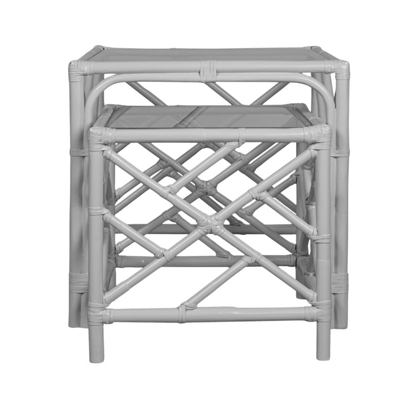 Chippendale Glass Nesting End Table, Light Gray