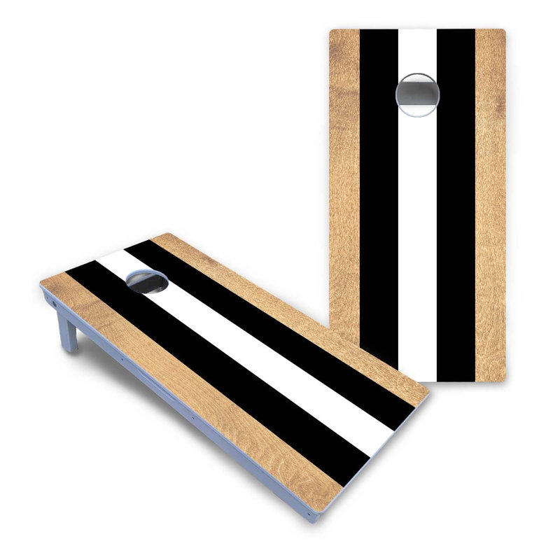 Ensemble de cornhole en composite noir et blanc à rayures toutes saisons, AUCUN accessoire