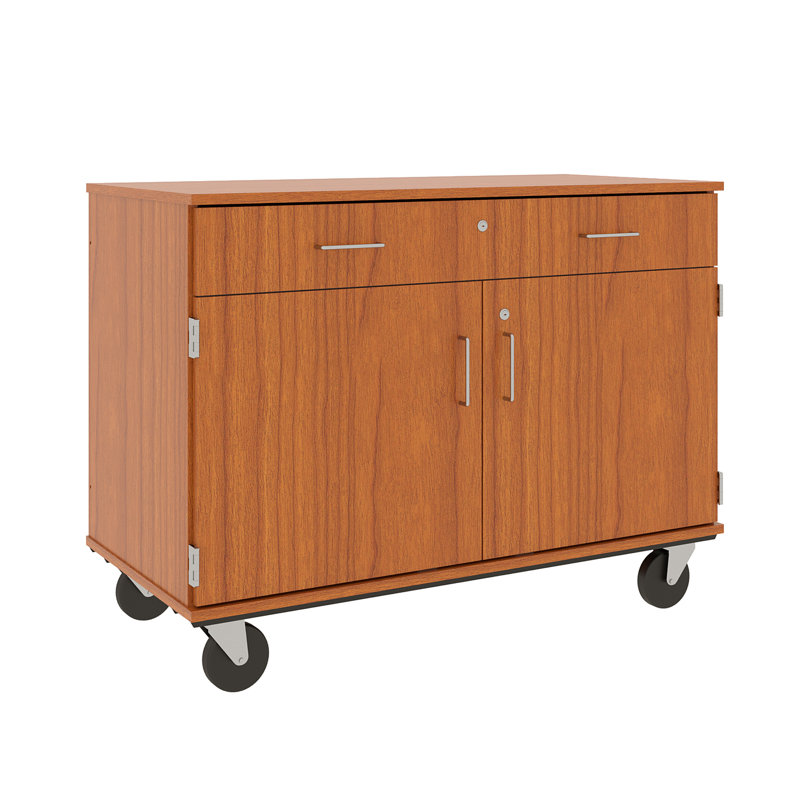 Armoire de classe mobile à 2 compartiments avec roulettes, Cerisier