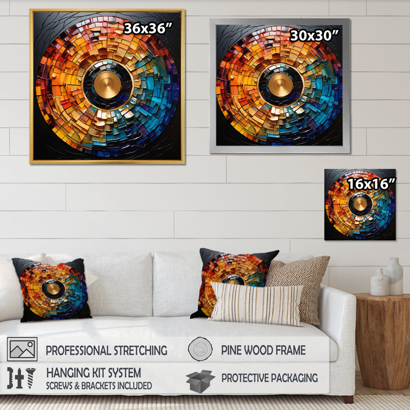 Disque coloré en vinyle, mosaïque II - Disques vinyles, impressions encadrées, H 36 po x l 36 po, Toile tendue, Sans cadre