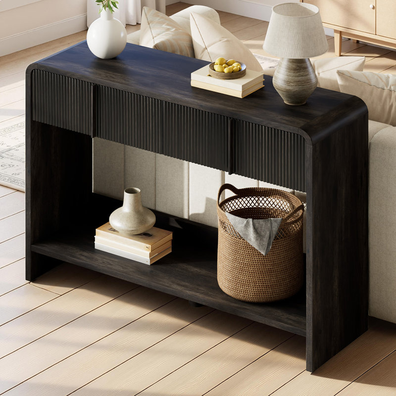 Console de style campagne moderne avec 2 tiroirs Dulane, Noir, H 33,5 po x l 44,5 po x P 13,8 po