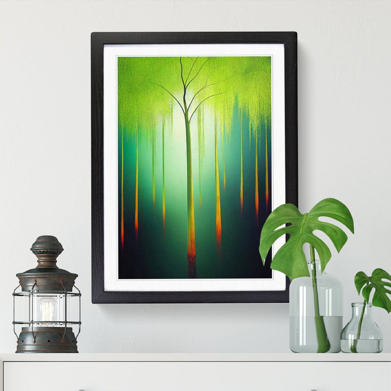 Weeping Willow Tree Abstract 1 Piece Single Picture Frame Wall Art, 34cm H x 25cm W x 2cm D, Walnut