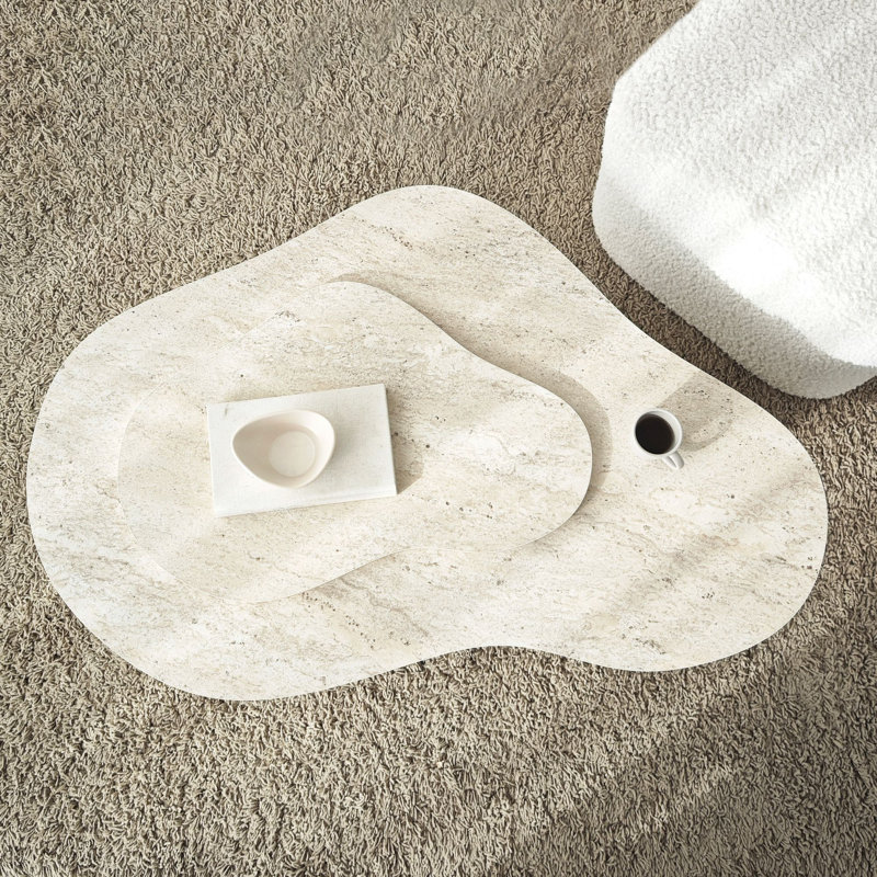Elegant Coffee Table, Travertine Colour, 41.3 x 13.8 x 25.6 inches | 100% Melamine Coated Particle Board, Thickness: 0.7 inches | PVC Edgebanding | Stylish Solid Colour Beige with Abstract Marble Design for Modern Living Rooms