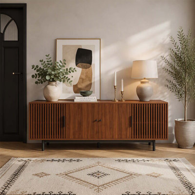 Retro TV Stand with Soft-Closing Hinges and Adjustable Shelves for TVs Up to 85 Inches, Perfect for Living Room and Bedroom