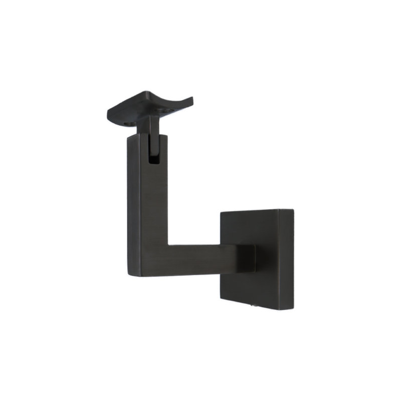 Support de main courante à fixation en surface avec rosette carrée et plaque incurvée, Noir satiné