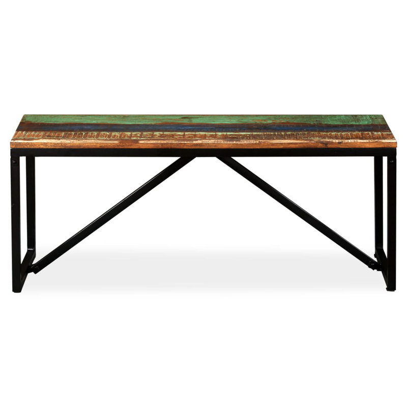 Banc en bois massif industriel récupéré en acier et bois 43,3 x 13,8 x 17,7 po