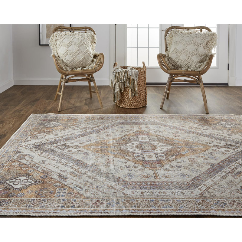 Vincenta Oriental Brown/Ivory/Gray Area Rug, Rectangle 7'10" x 9'10"