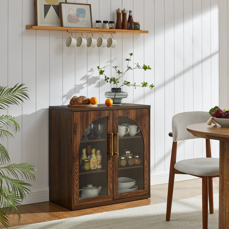 32"W Sideboard with Adjustable Shelves and Glass Doors, Brown