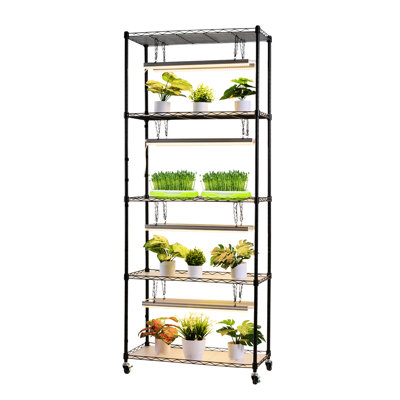 Grand support à plantes 71 po sur 5 avec éclairage de culture, lumières à spectre DEL, minuterie 4/9 / 14H, roues pour la culture de micro-plantes à l'intérieur et présentation de fleurs