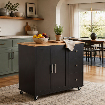 Mobile Kitchen Cart with Storage, 39.76'' Rolling Kitchen Island with 2 Doors, 3 Drawers & Adjustable Shelf,  Utility Cart for Kitchen/Dining Room
