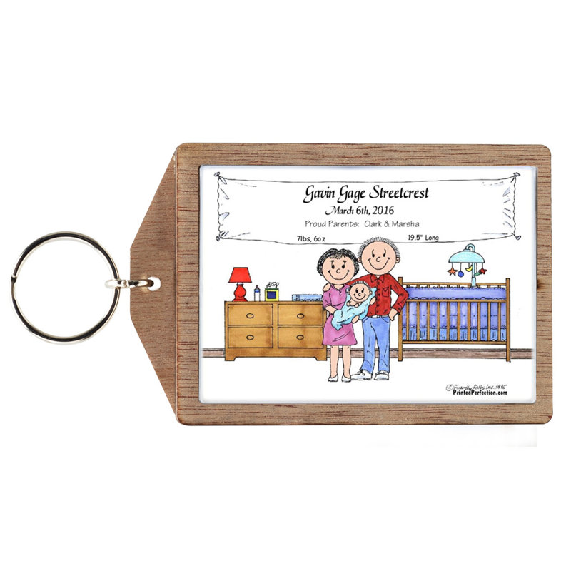 Personalized New Baby Boy Wooden Key Chain