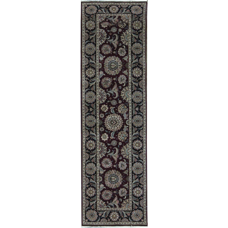 Wool Oriental Area Rug in Black/Burgundy/Green