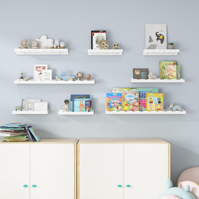 Tablette murale flottante en pin - ensemble de 2 tablettes murales blanches pour livres, photos et décoration intérieure