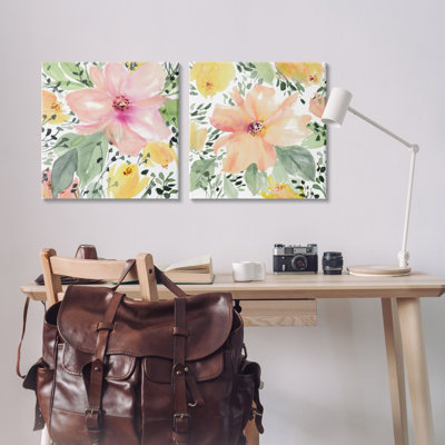  Large Pink and Coral Bloom 2 PC Canvas Wall Art Set by Lanie Loreth