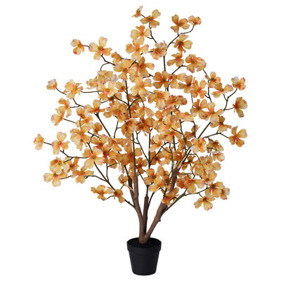 Adcock Lifelike Artificial Potted Dogwood Tree, UV-Resistant Silk Blooming Floral Plant With Heavy  Sand Base For Indoor & Outdoor Floor/Tabletop Decor (Set Options Available)