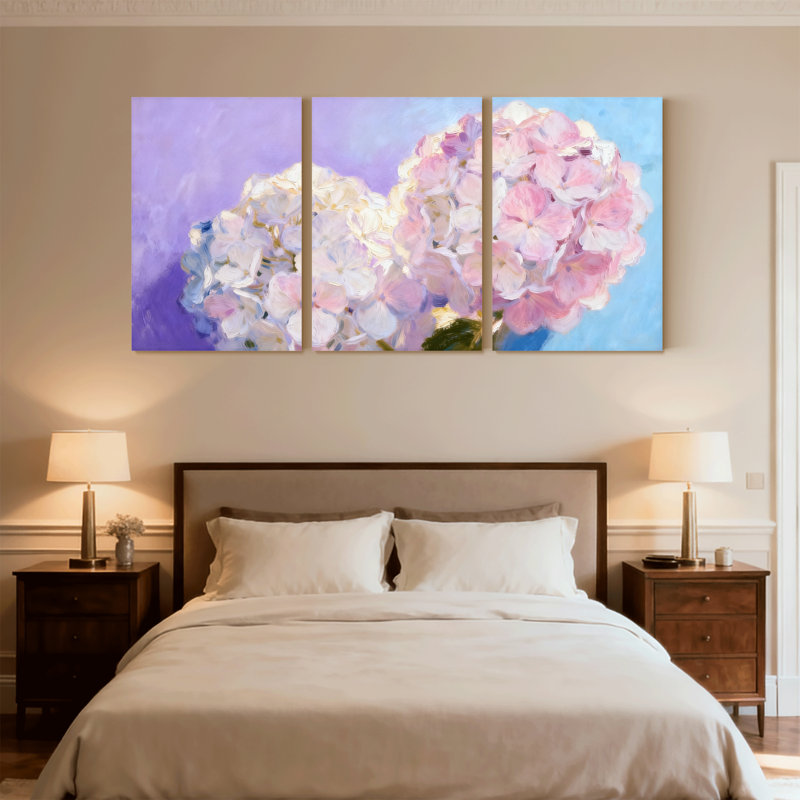 Hortensia, hydrangea, impression florale, ensemble de 3 impressions sur toile, H 18 po x l 36 po