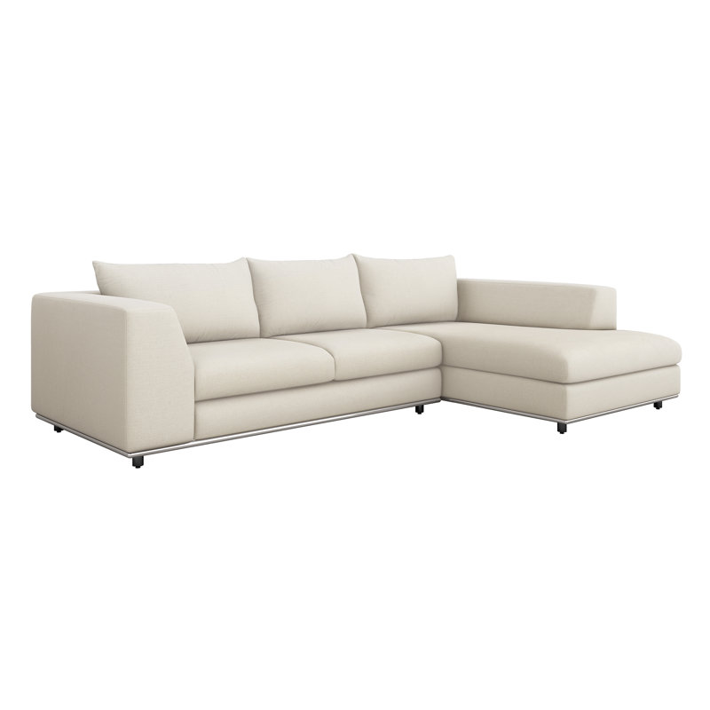 Comodo Sofa & Chaise, Right Hand Facing, Pearl 100% Polyester, Walnut