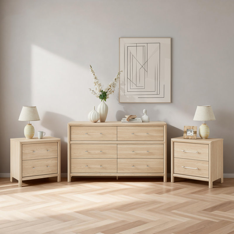 55"W Modern 6-Drawer Dresser, Oak
