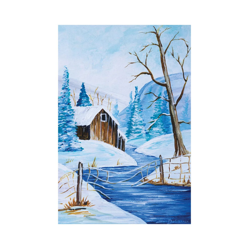 Cabin By The River by Debasree Dey - Gallery-Wrapped Canvas Giclée on Canvas, No Frame, 20.32 cm H x 30.48 cm W