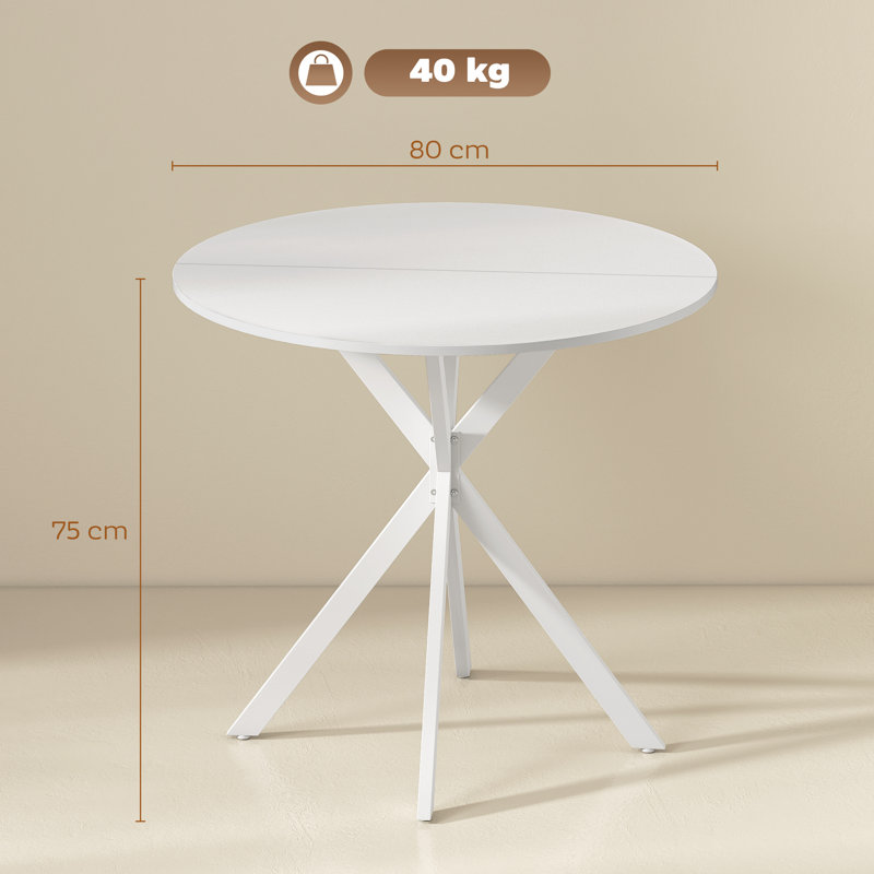 Round Metal Base Dining Table, White, White