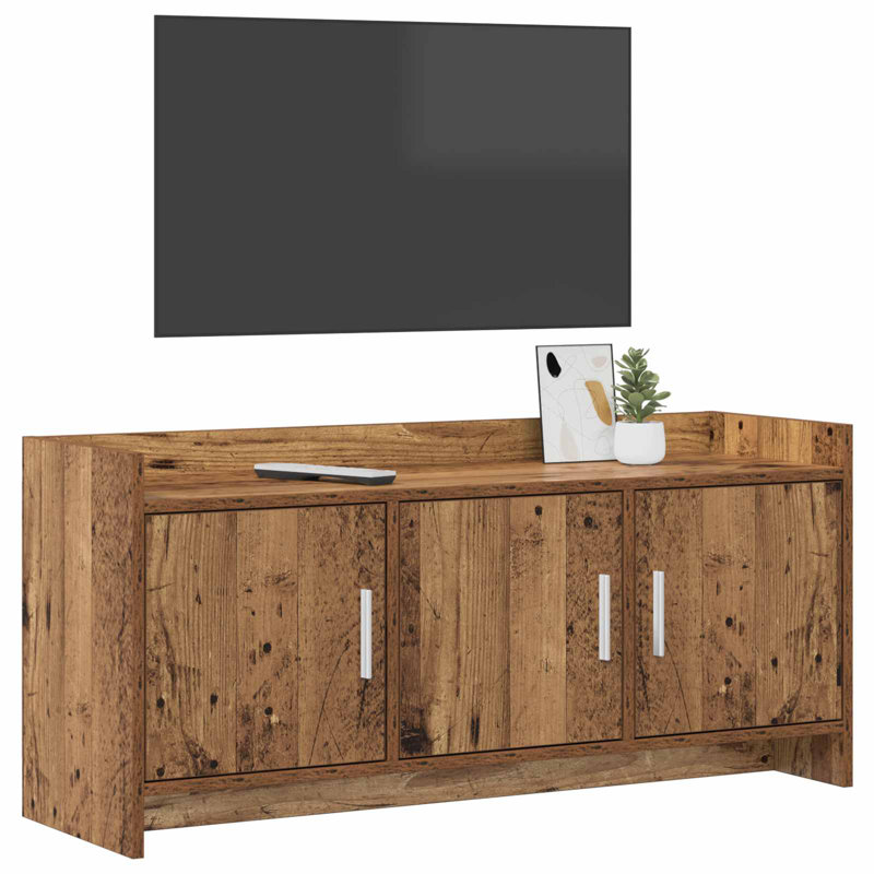 Unfinished TV Stand for TVs up to 49" with Fireplace Included, Old Wood