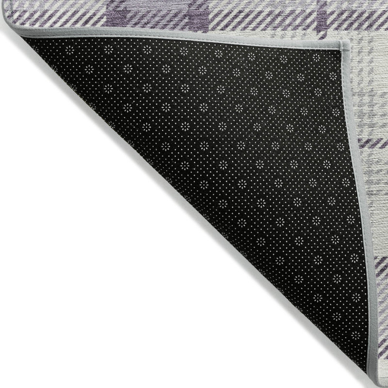 Lavender Plaid Washable Synthetic Indoor/Outdoor Rug