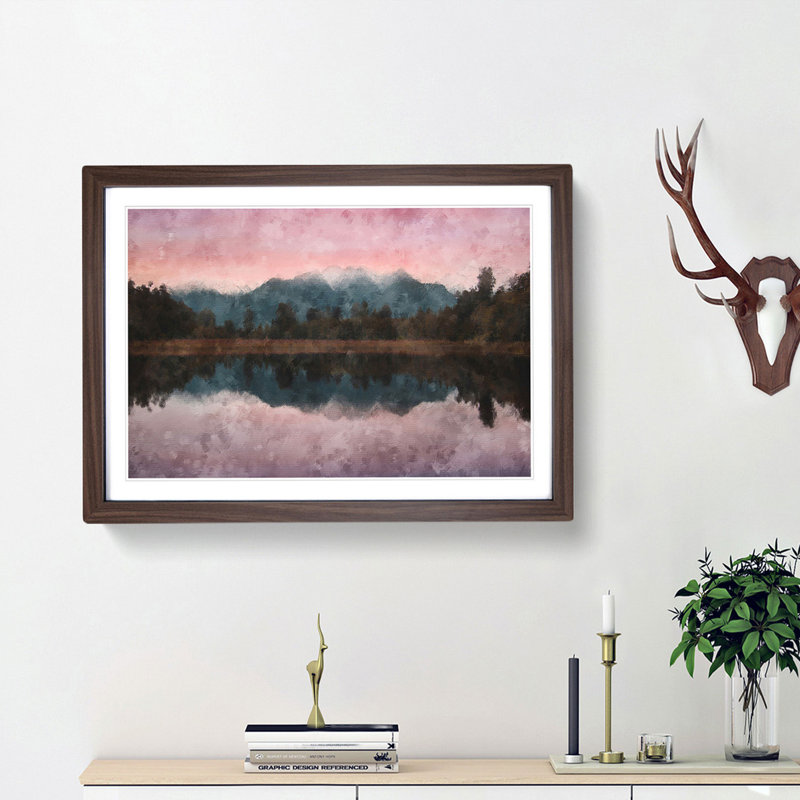 Reflection of the Mountains - Framed Print, 24cm H x 33cm W x 2cm D, Walnut Framed