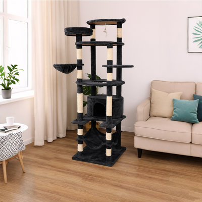 Tour pour arbre à chat 78 po pour chats de grande taille - Condo à plusieurs niveaux avec hamac, grandes plateformes et poteaux en sisal - Mobilier pour chat moderne gris foncé