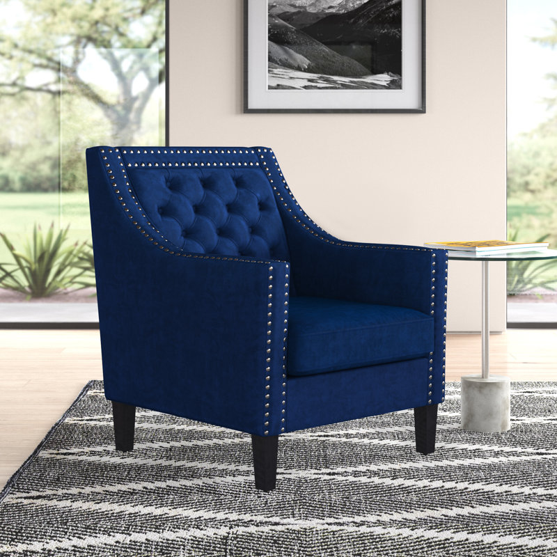 Fauteuil capitonné de 26,7 po de largeur Curtis, Velours bleu marine, Velours bleu marine