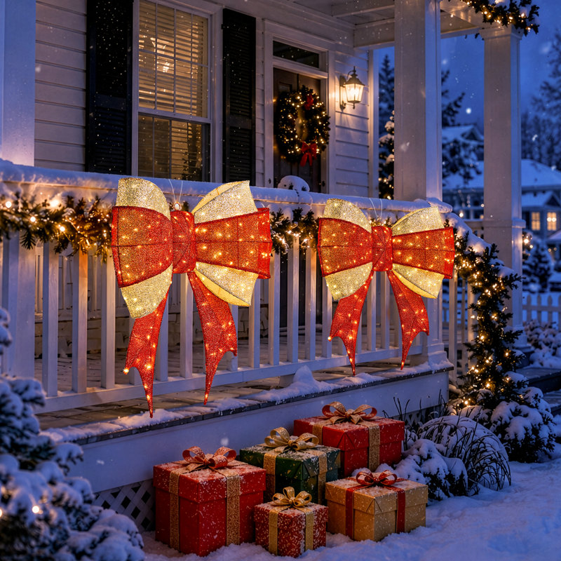 Arc rouge et doré de 3 pi avec 200 lumières blanc chaud, décoration classique de Noël à brancher