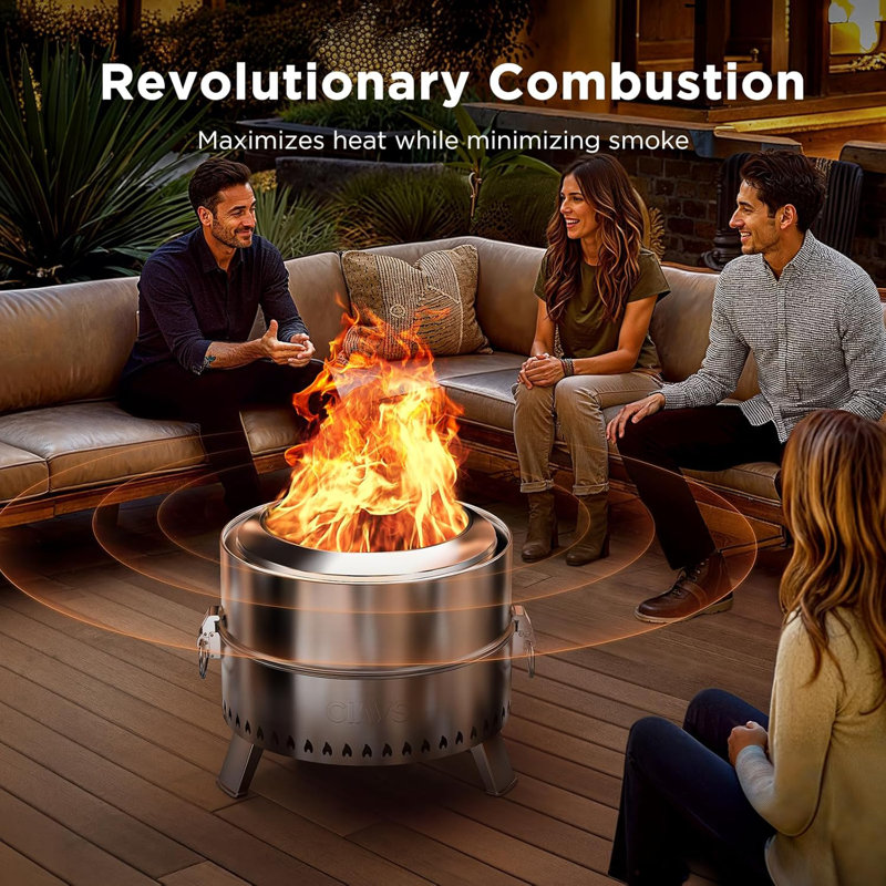 Stainless Steel Portable Smokeless Fire Pit with Grill Rack