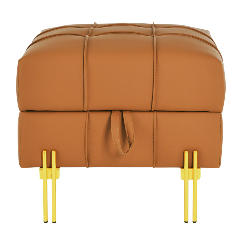 Leather Storage Ottoman, Orange
