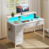 Computer Desk with Monitor Stand & Charging Station, Gaming Desk with LED Lights &  Drawers