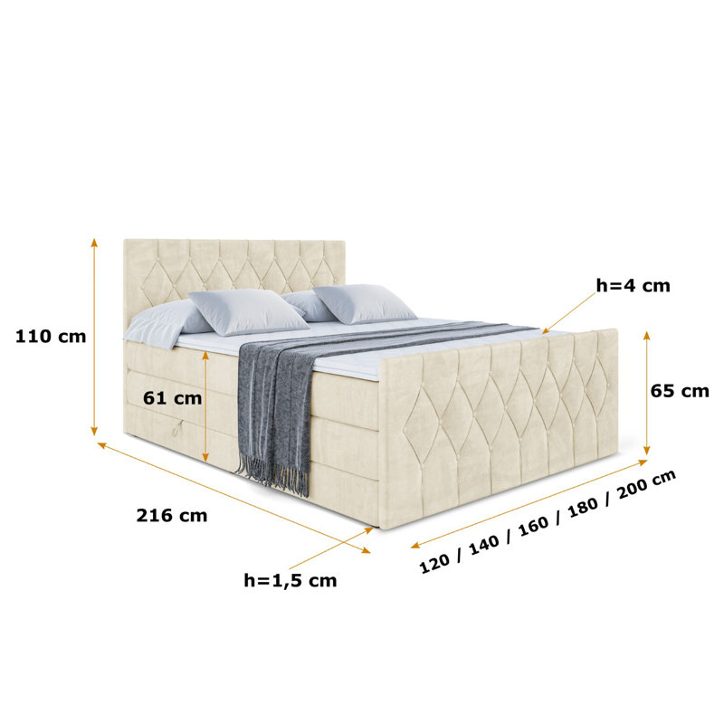 Rylund Divan Bed with Mattress, 120cm W x 200cm D, Beige