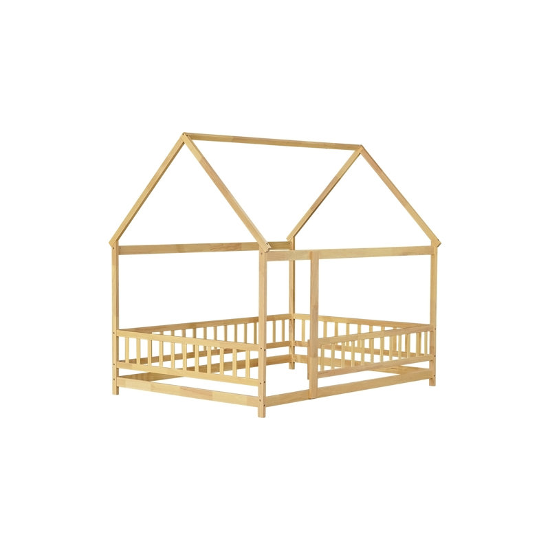 Lit en bois avec structure de toit House House, Full / Double, Natural
