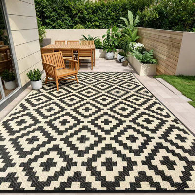 Tapis d'extérieur imperméable et réversible pour terrasse de camping, terrasse et balcon