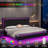Floating bedstead double bed with RGB LED light, upholstered bedstead double bed with headboard, solid wood Flat noodles support, no spring, no noise, easy to assemble-1768288756-1768288759