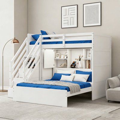Twin Over Full L-shaped Bunk Bed With Storage Stairs, Cabinet, Armoire And Lighted