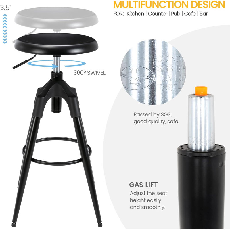 Swivel Adjustable Height Counter Stool, Black